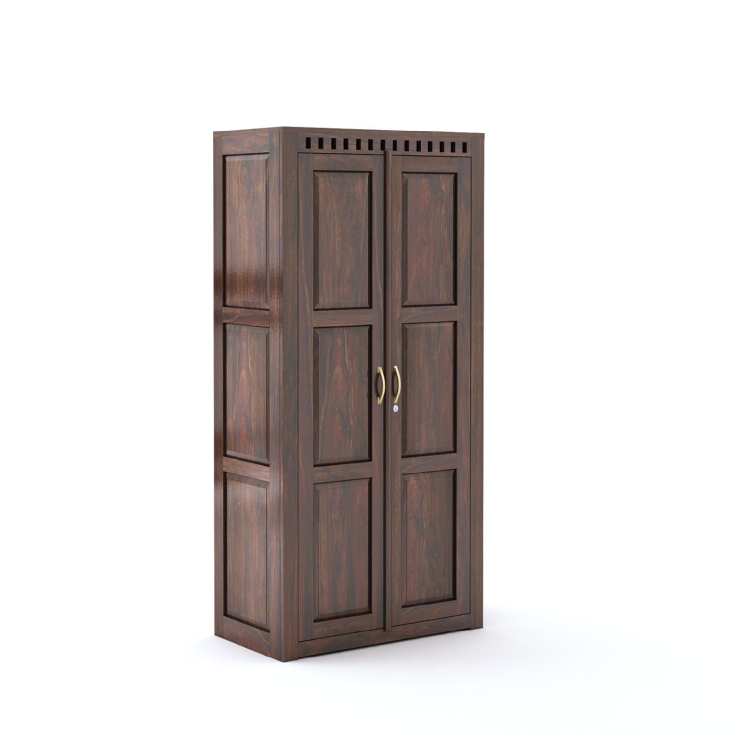 Kuber Queen Size Bed without Storage, Wardrobe, Chest of Drawer & Two Bedside Tables - Walnut Finish