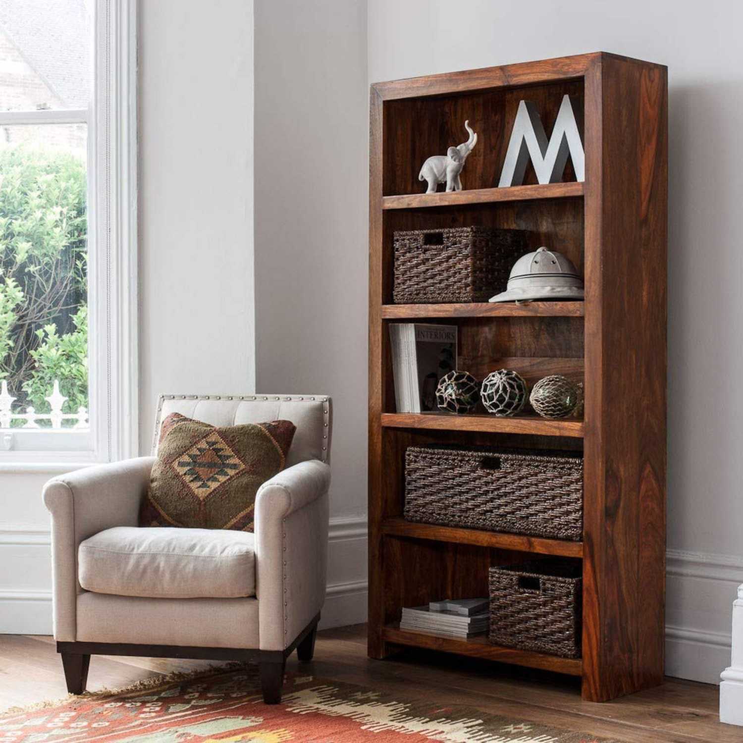 Solid Sheesham Wood Bookshelf With 5 Open Shelf - Natural Teak