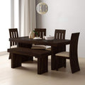 Wooden Dining Table Set 6 Seater 1 Bench with Cushion Chair  Finish - Walnut