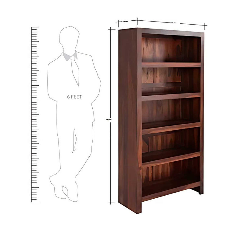 Solid Sheesham Wood Bookshelf With 5 Open Shelf - Natural Teak