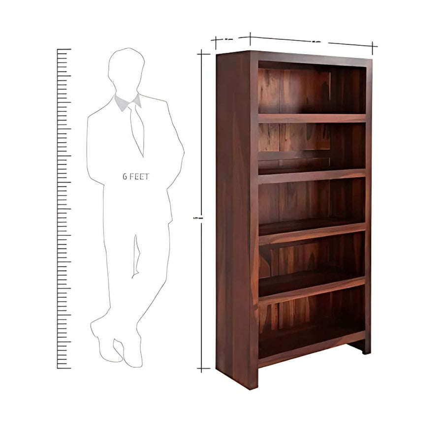 Solid Sheesham Wood Bookshelf With 5 Open Shelf - Natural Teak