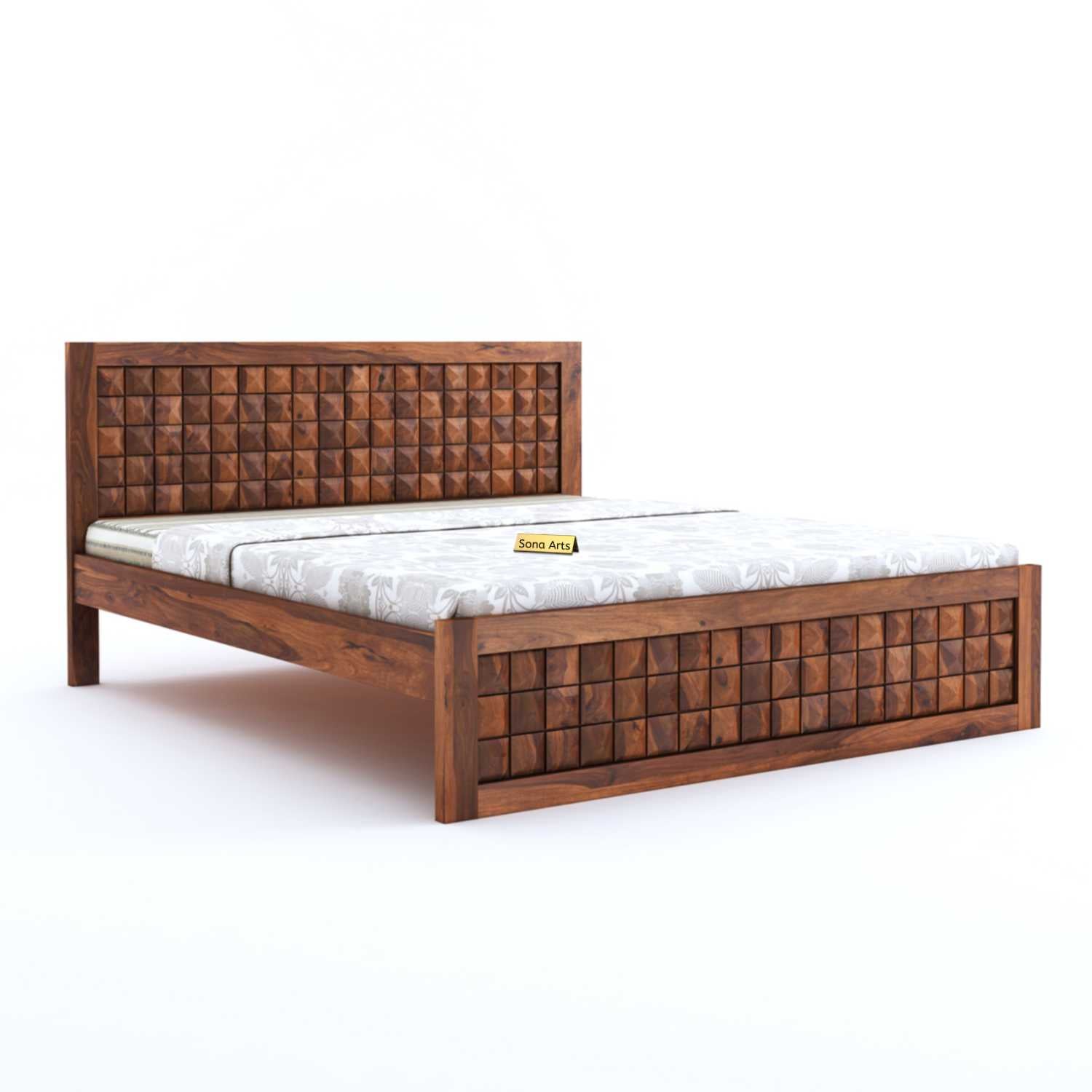 Diamond King Size Bed Without Storage For Bedroom Finish - Honey