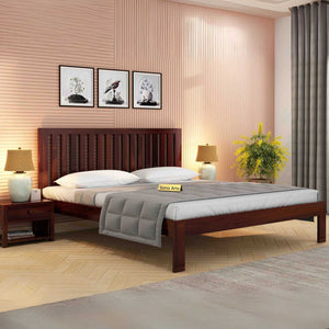 Bars Solid Sheesham Wood Bed Without Storage Finish -Walnut