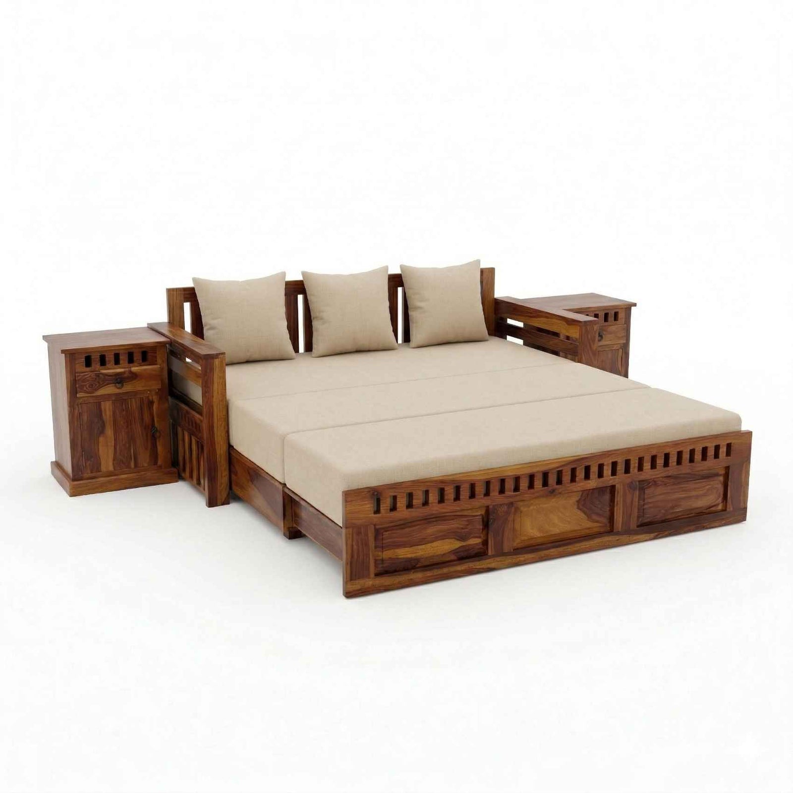Kuber Wooden Sofa Cum Bed 3 Seater - Natural