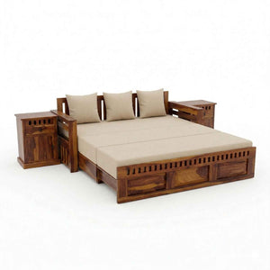 Kuber Wooden Sofa Cum Bed 3 Seater - Natural