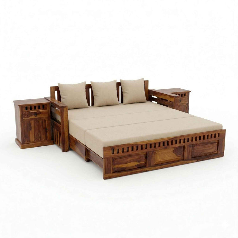 Kuber Wooden Sofa Cum Bed 3 Seater - Natural