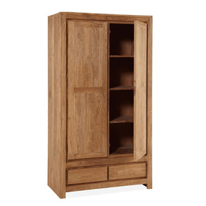 Wooden 2 Door Wardrobe with 5 Drawers Storage for Bedroom - Natural Honey Finish