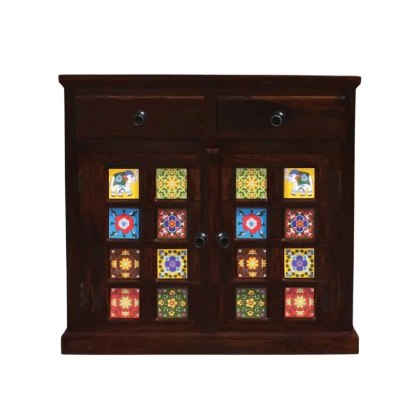 Tile Wooden Sideboard Tv Cabinet for Living Room Honey Finish - Walnut