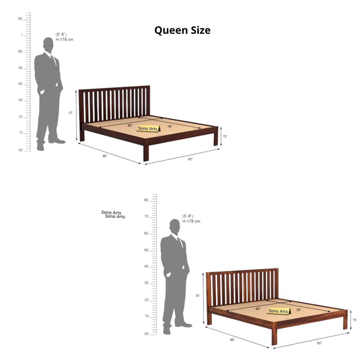 Bars Solid Sheesham Wood Bed Without Storage - Image 3