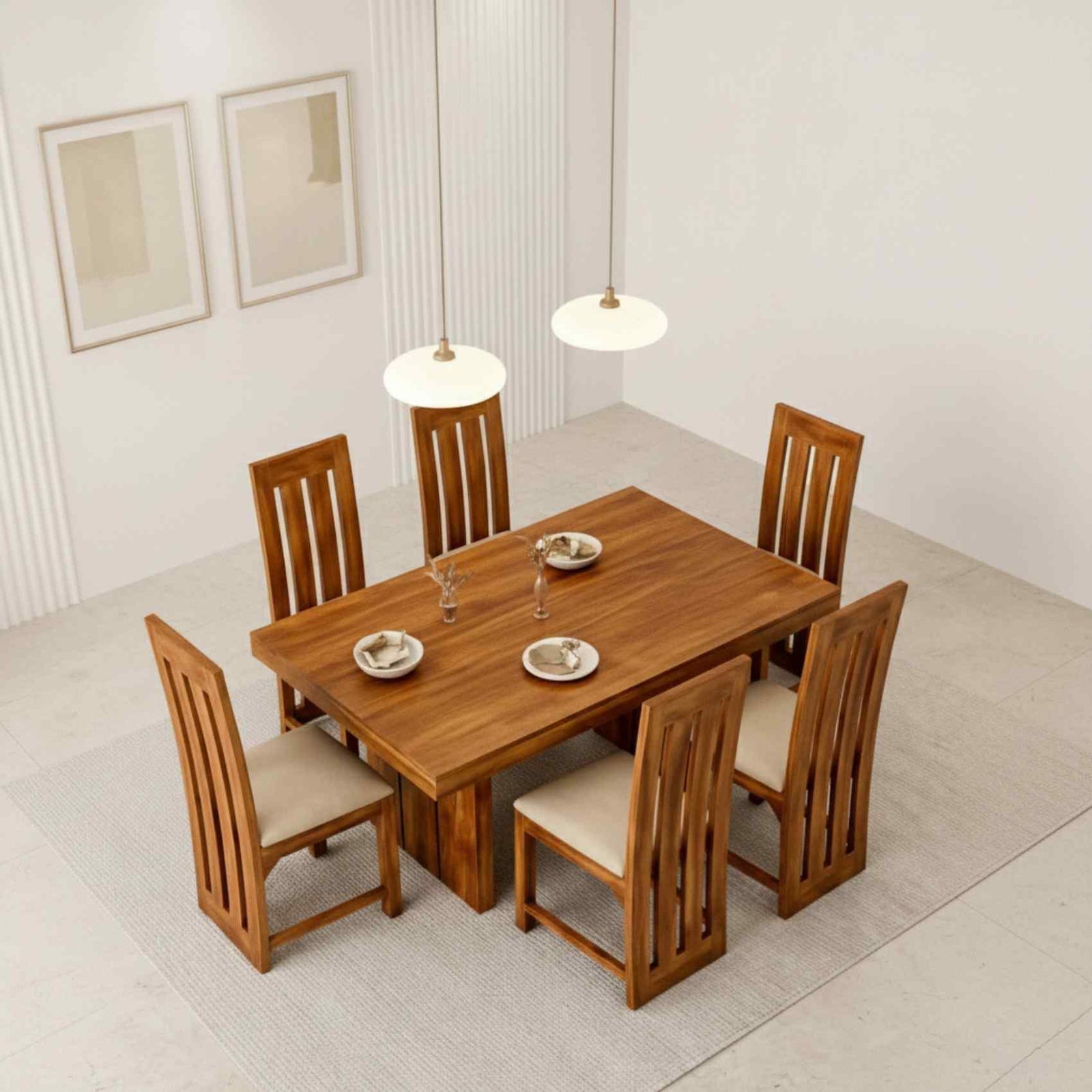 Poster Solid Sheesham Wood 6 Seater Dining Table Set Finish - Honey