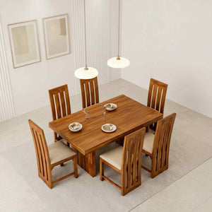 Poster Solid Sheesham Wood 6 Seater Dining Table Set Finish - Honey