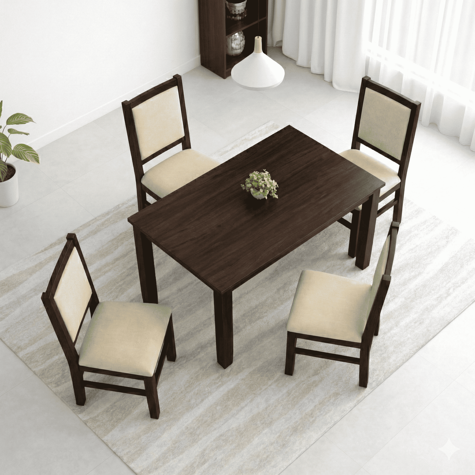 Cresta Solid Sheesham Wood Dining Table Set of 4 Walnut