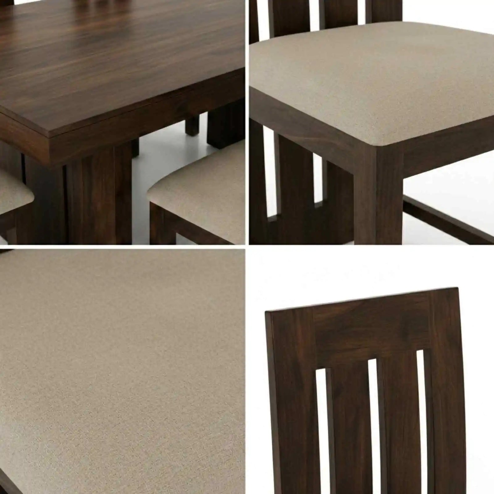 Poster Solid Sheesham Wood Dining Table Set 6 Seater, 4 Chair & 1 Bench Natural Finish - Walnut