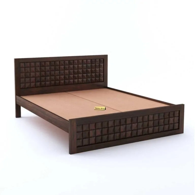 Diamond King Size Bed Without Storage For Bedroom Finish - Walnut