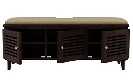 Sheesham Wooden Shoe Rack for Home with Door Storage and Cushion Seating Drawer | Multipurpose Cabinets for Living Room Home | Natural Walnut Finish