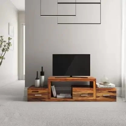 Kailash Solid Sheesham Wood TV Unit for Living Room - Natural Finish | TVC-04