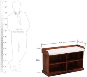 Sheesham Wooden Shoe Rack for Home with Storage and Cushion Seating Drawer | Multipurpose Cabinets for Living Room Home | Natural Wood Finish