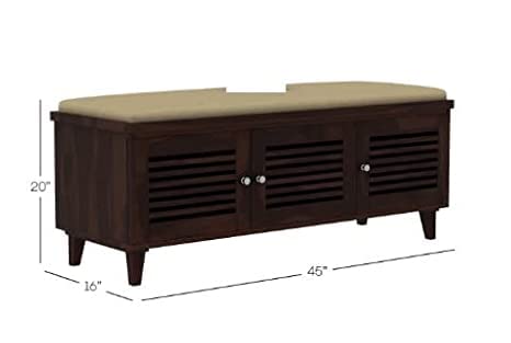 Sheesham Wooden Shoe Rack for Home with Door Storage and Cushion Seating Drawer | Multipurpose Cabinets for Living Room Home | Natural Walnut Finish