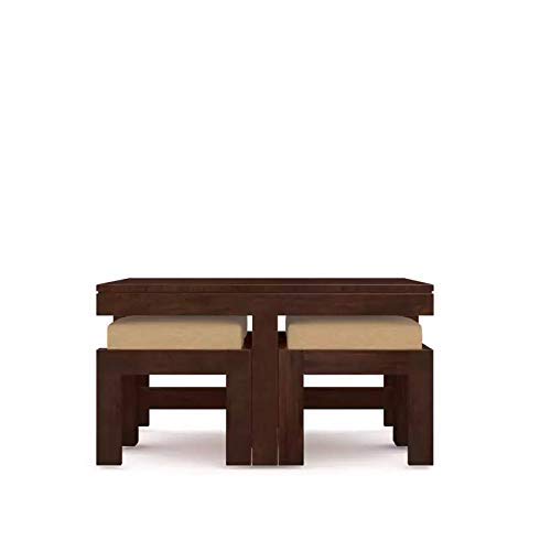 4 Stool Solid Sheesham Wood Coffee Table in walnut finish - side angle view
