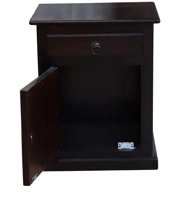 Tile Solid Sheesham Wood Bedside Table - Walnut Finish