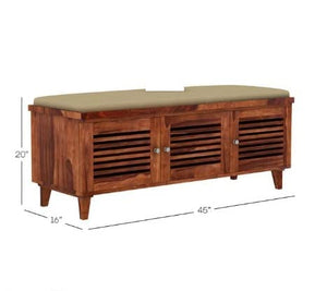 Sheesham Wooden Shoe Rack for Home with Door Storage and Cushion Seating Drawer | Multipurpose Cabinets for Living Room Home | Natural Teak Finish