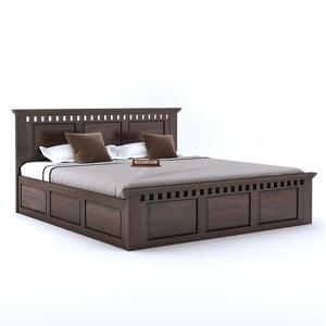 Kuber King Size Bed With Box Storage, Wardrobe & Two Bedside Tables - Walnut Finish