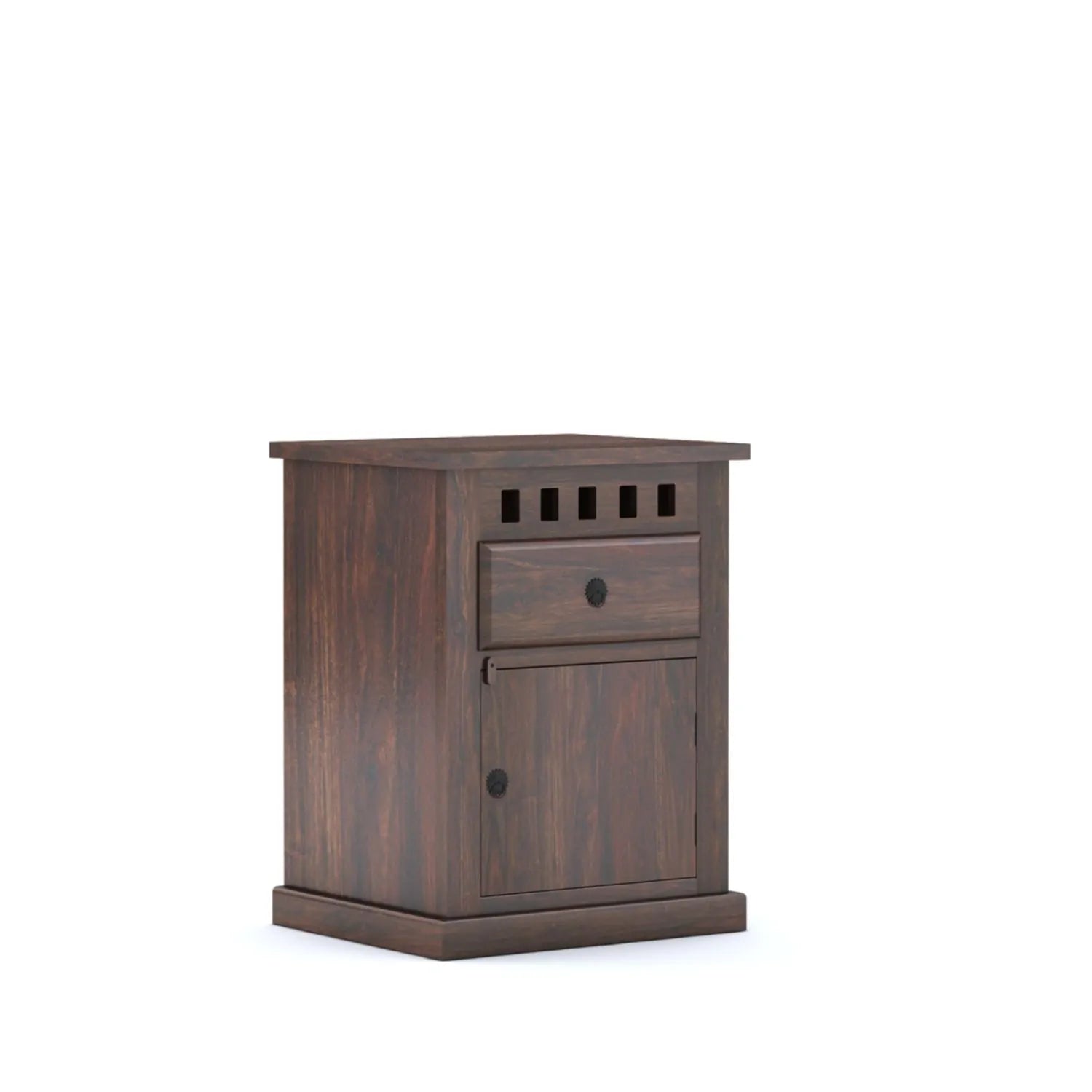 Kuber Queen Size Bed without Storage, Wardrobe & Two Bedside Tables - Walnut Finish