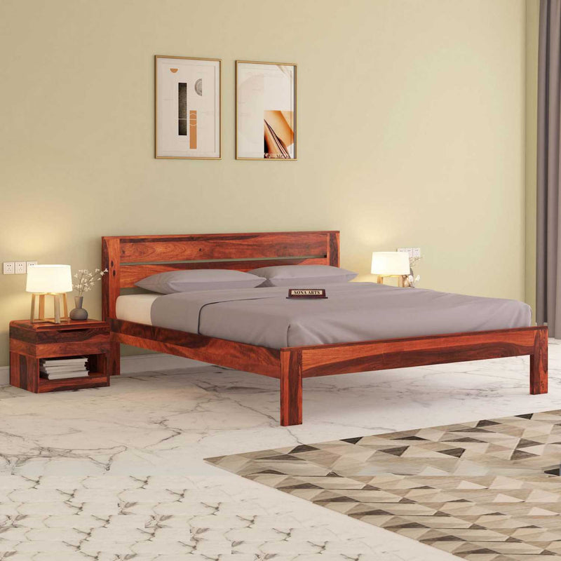 Eros Sheesham Wood King Size Bed Without Storage - Natural Finish