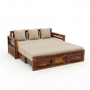 Kuber Wooden Sofa Cum Bed 3 Seater - Natural