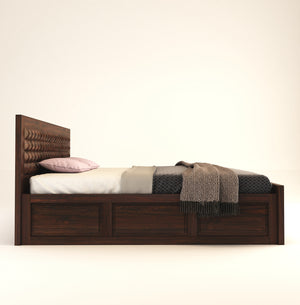 Diamond Solid Sheesham Wood King Size Bed with Box Storage - Walnut Finish