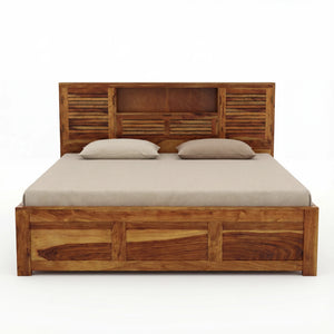 Urban Solid Sheesham Wood King Size Bed with Storage Box  Finish - Natural