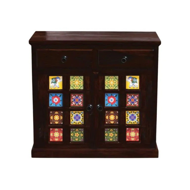 Tile Wooden Sideboard Tv Cabinet for Living Room Honey Finish - Walnut