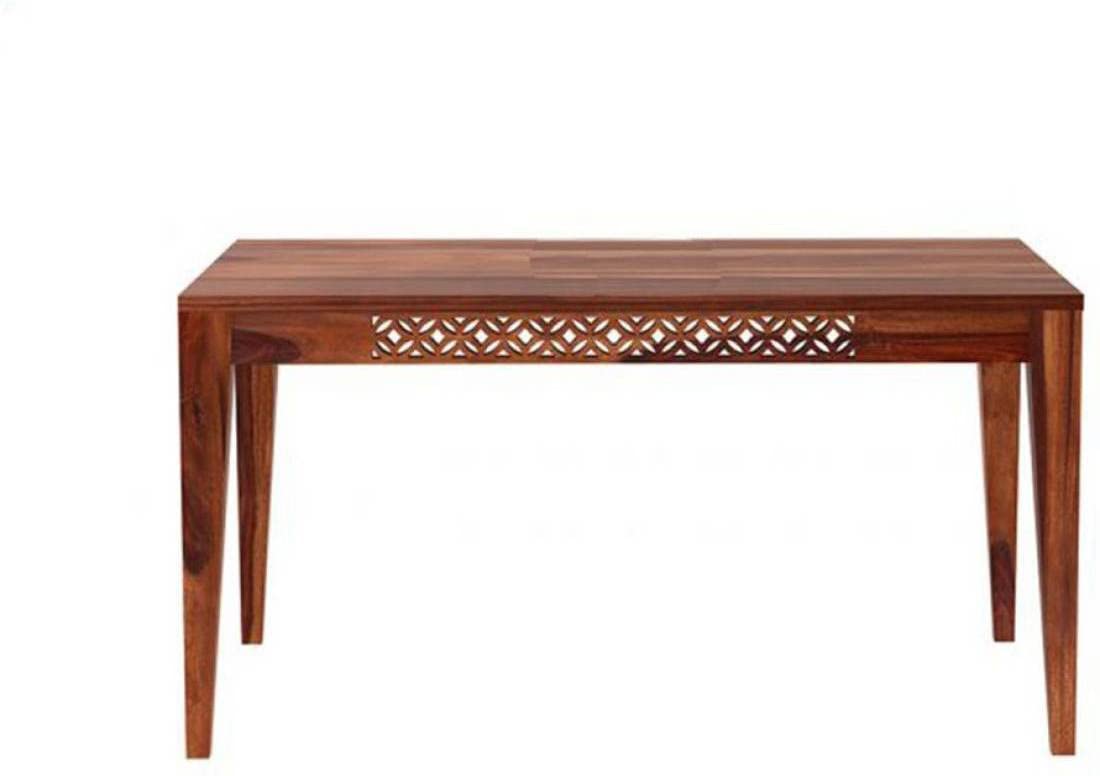 CNC Sheesham Wood 6-Seater Dining Table Set with 4 Chairs & Bench – Natural Finish, Floral Pattern