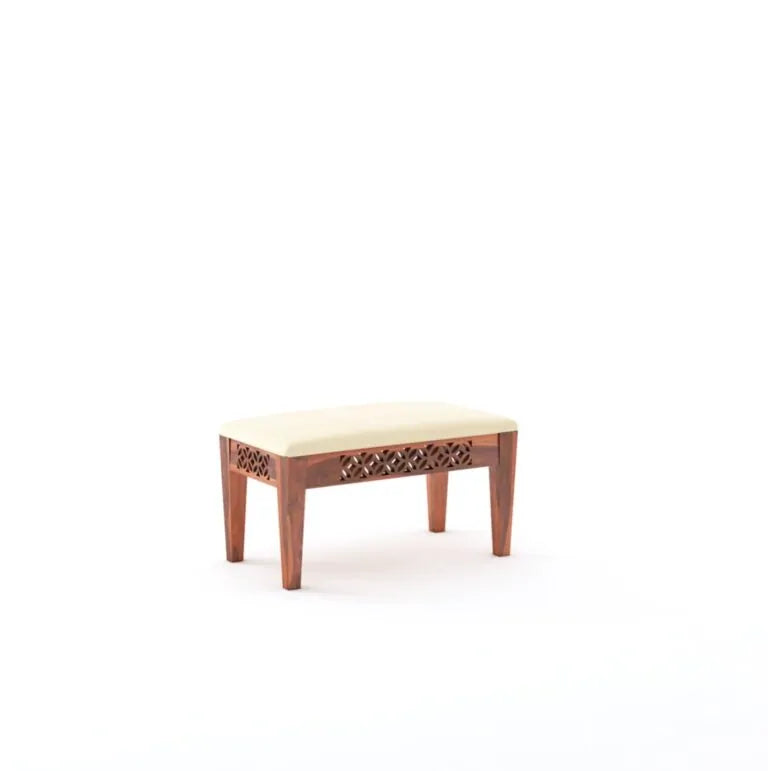 CNC Sheesham Wood Dining Table Set With Two Bench - Honey