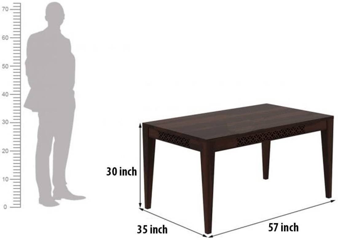 CNC Sheesham Wood 6 Seater Dining Table Set - Walnut Finish