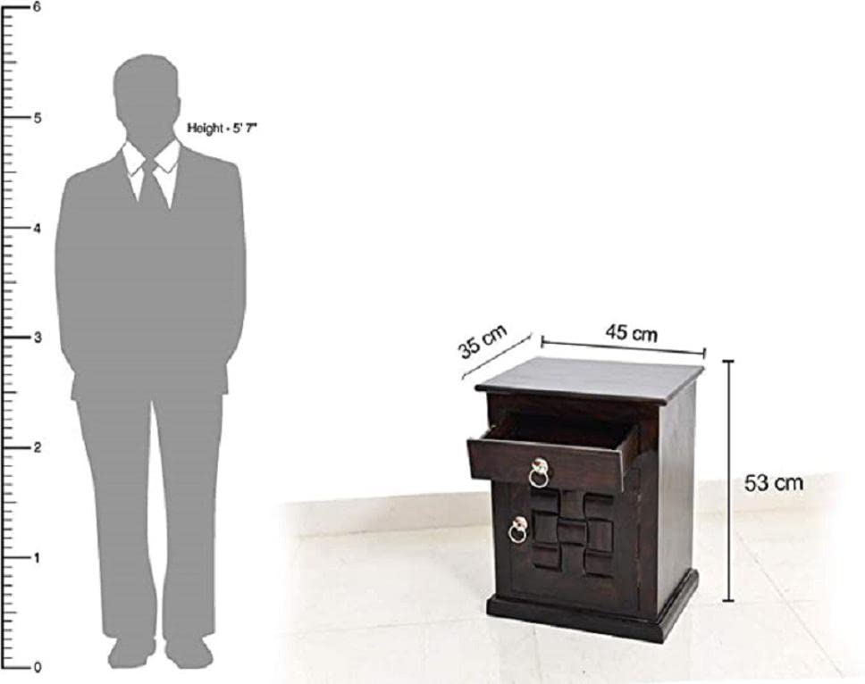 Niwar Solid Wood Bedside Table With Drawer Design - Walnut Finish