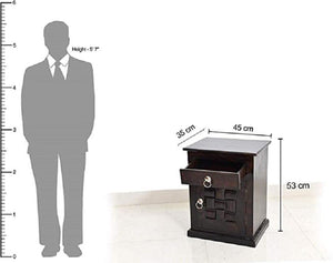 Niwar Solid Wood Bedside Table With Drawer Design - Walnut Finish