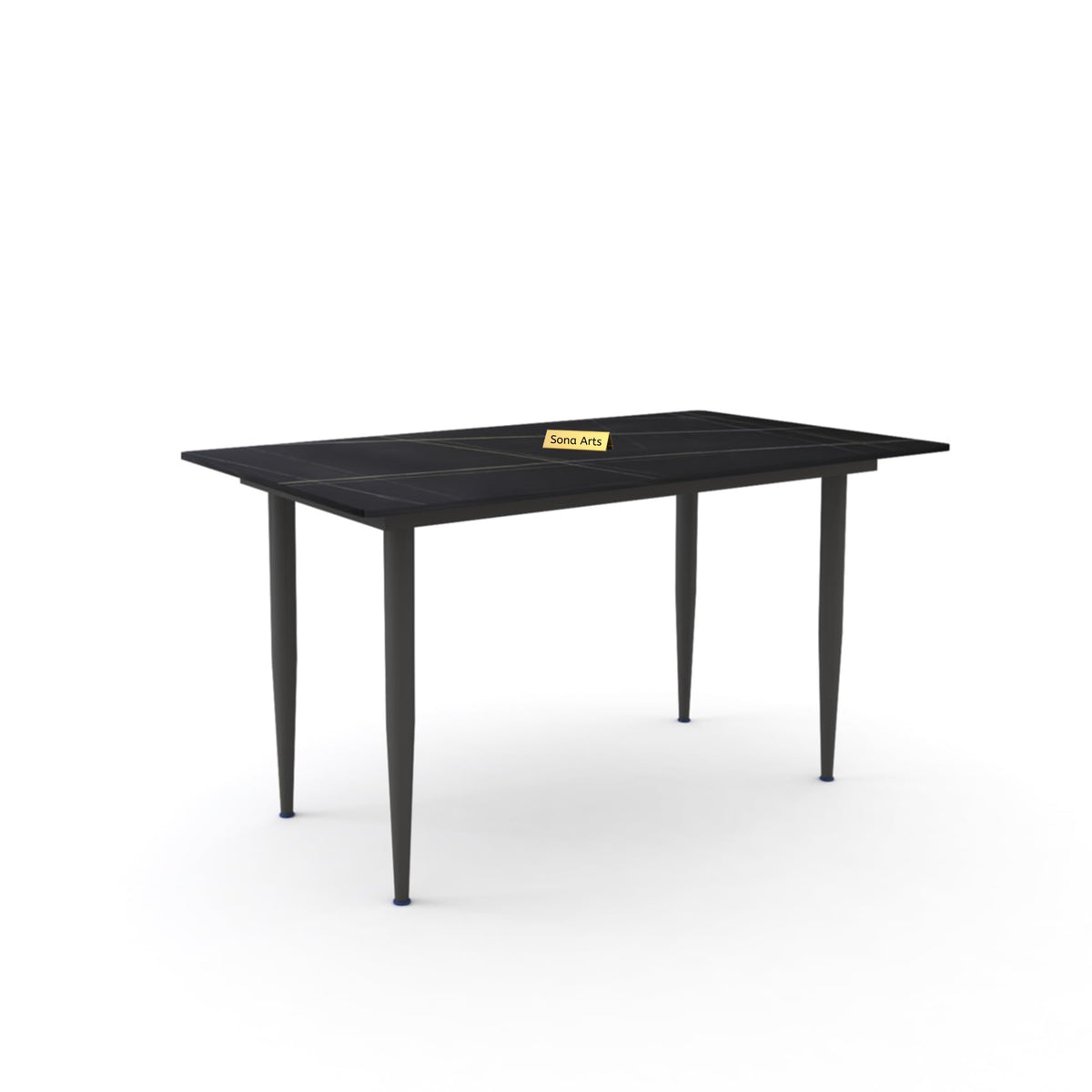 Marble Metal Black Solid Sheesham Wood 6 Seater Dining Table Set