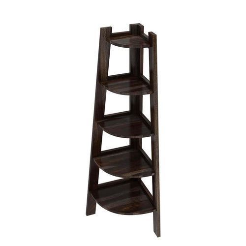 Black Solid Sheesham Wood Corner Stand in walnut finish - side angle view