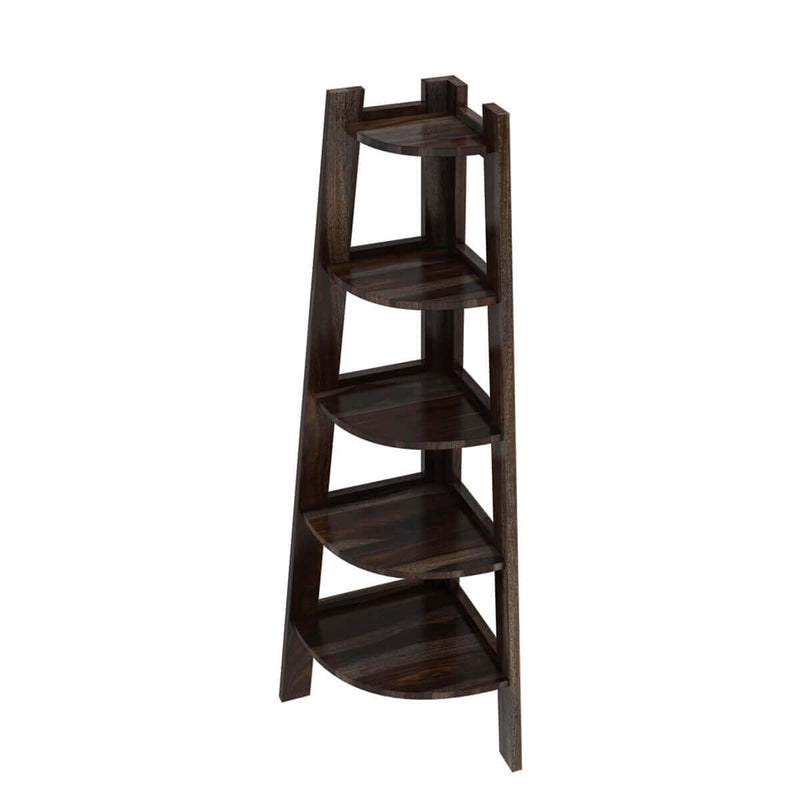 Black Solid Sheesham Wood Corner Stand - Walnut Finish