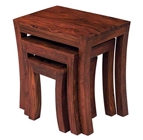 RK-NT-01 Solid Sheesham Wood Nesting Tables - close-up of the natural finish and wood grain