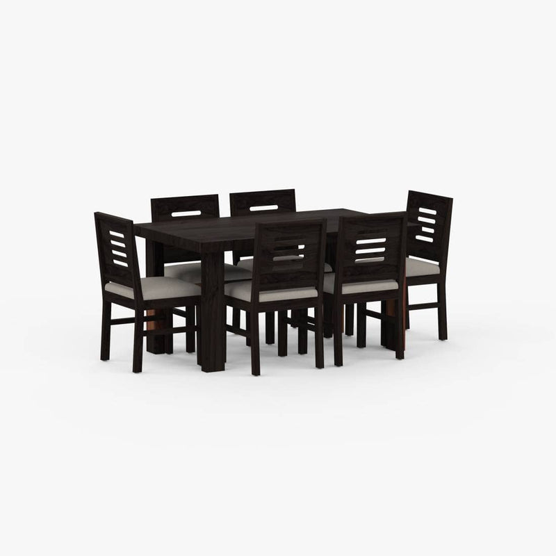 Capsule Solid Sheesham Wood 6 Seater Dining Table - Walnut Finish
