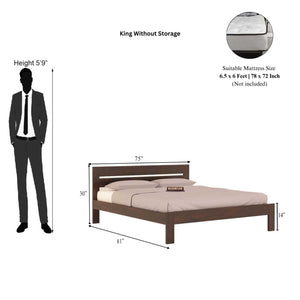 Eros King Size Bed Without Storage for Bedroom - Walnut Finish