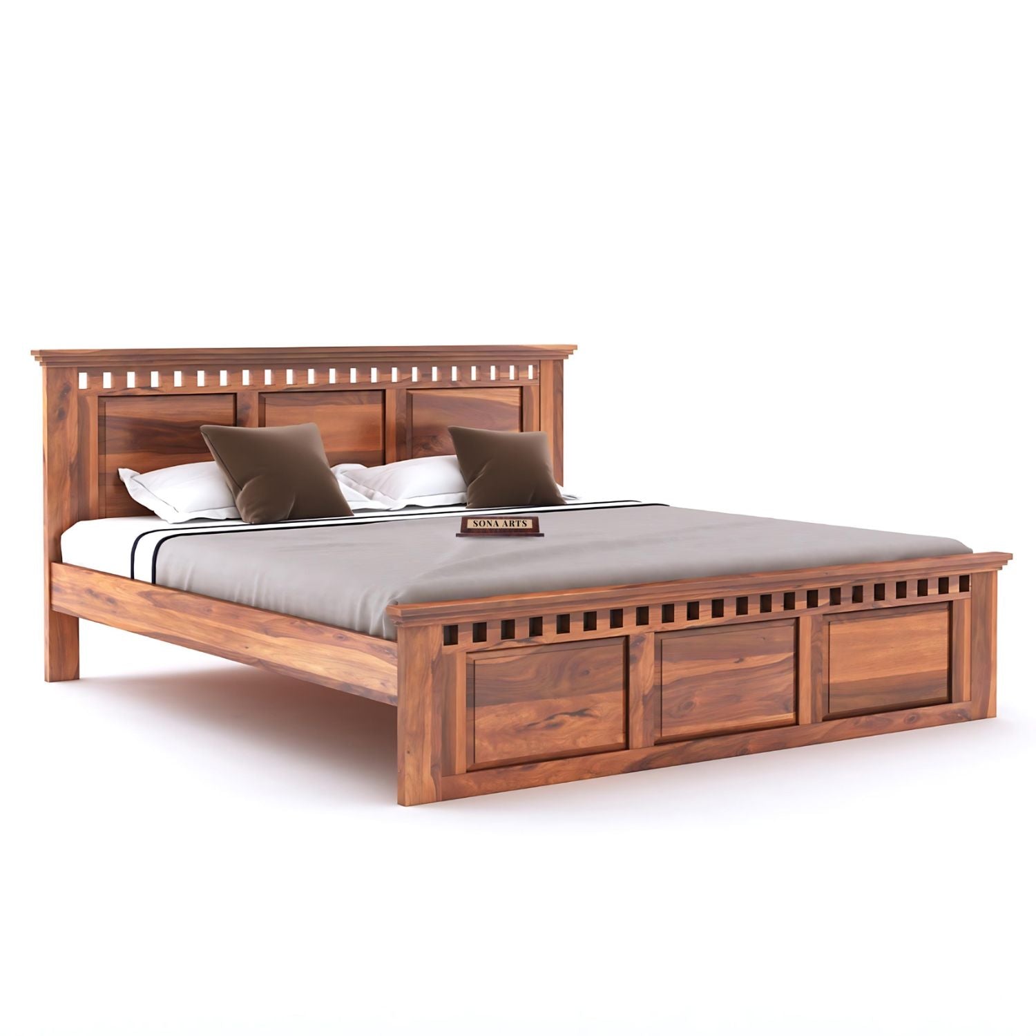 Kuber King Size Bed without Storage, Wardrobe & Two Bedside Tables - Natural Finish
