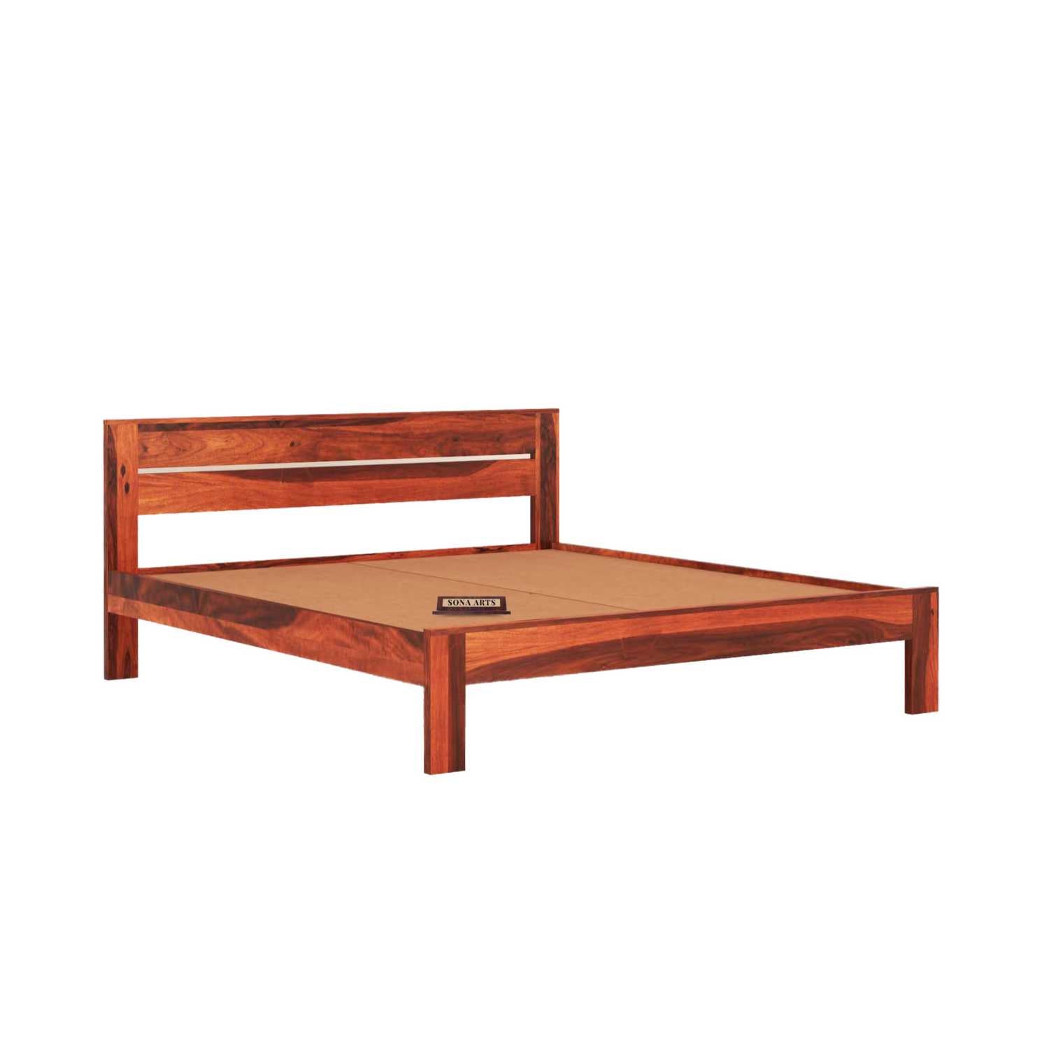Eros Solid Sheesham Wood Queen Size Bed Without Storage - Natural Finish