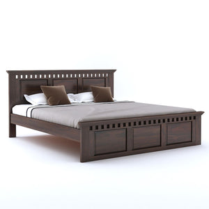 Kuber King Size Bed without Storage, Wardrobe & Two Bedside Tables - Walnut Finish