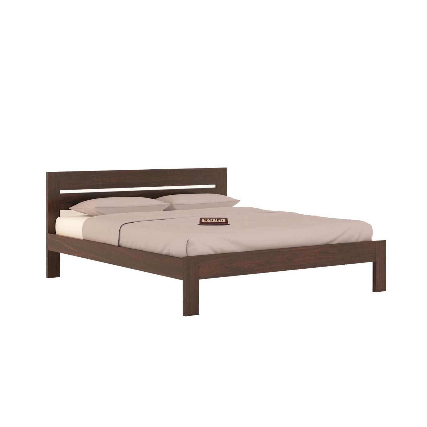 Eros Queen Size Bed Without Storage for Bedroom - Walnut Finish