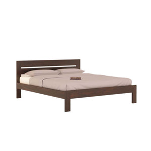 Eros Queen Size Bed Without Storage for Bedroom - Walnut Finish
