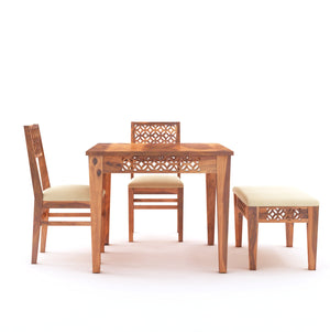CNC Sheesham Wood Dining Table 4 Seater - Natural Finish