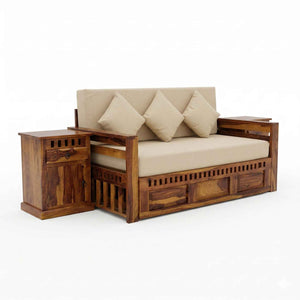 Kuber Wooden Sofa Cum Bed 3 Seater - Natural